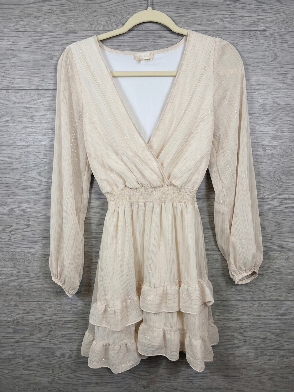 Altar'd State Cream V-Neck Long Sleeve Ruffle Dress